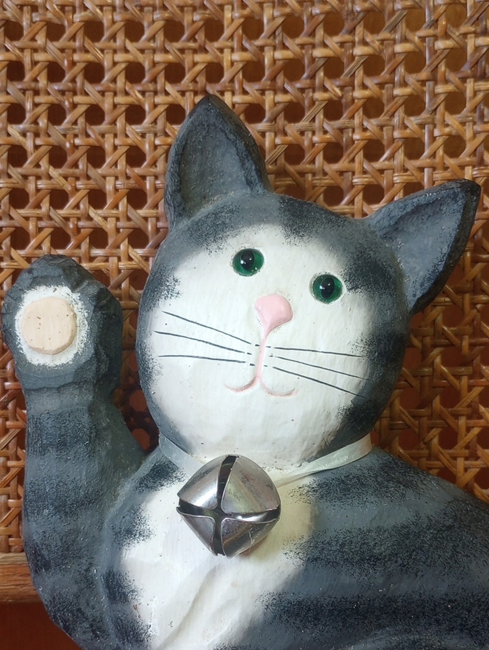 James Haddon Collection Hand Carved & Hand Painted Wood Cat w/ Bell